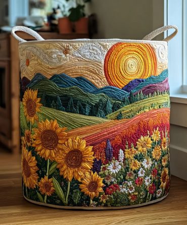 Bright Meadow Quilted Hamper - Durable Floral Laundry Basket With Reinforced Handles For Bedroom, Bathroom & Closet Storage