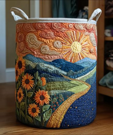 Bright Meadow Quilted Laundry Storage Basket — Spacious Foldable Fabric Hamper With Comfortable Handles For Stylish Organization