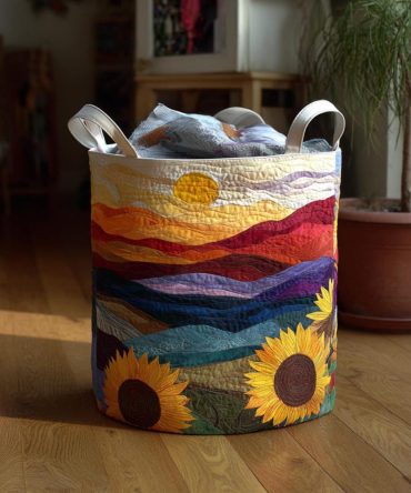 Bright Petals Quilted Laundry Hamper - Colorful Foldable Fabric Basket With Handles, Durable & Machine-Washable Organizer