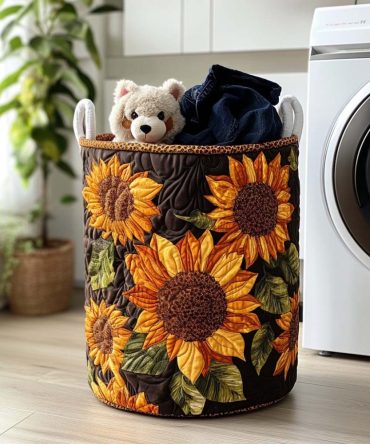 Bright Sun Days Quilted Laundry Hamper — Sunny Pattern Fabric Storage Bin With Handles, Collapsible Decorative Hamper For Organized Spaces