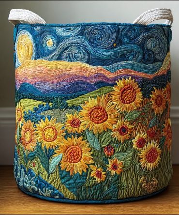 Bright Sunflower Quilted Laundry Hamper — Vibrant Sunflower Fabric Basket With Handles, Collapsible Frame & Easy-Clean Lining
