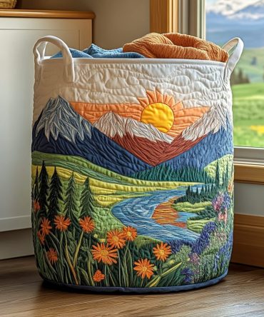 Bright Quilted Laundry Hamper — Bright Valley Print , Vibrant Foldable Fabric Basket With Handles For Nursery & Closet Storage