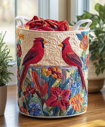 Bright Wings Quilted Laundry Basket - Foldable Fabric Storage Hamper For Clothes, Toys & Linens, Durable Handles