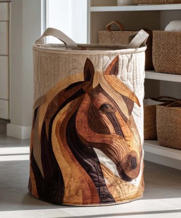 Bronze Spirit Quilted Fabric Laundry Hamper — Rustic Foldable Laundry Basket With Handles For Living Room, Bedroom & Dorm Organization