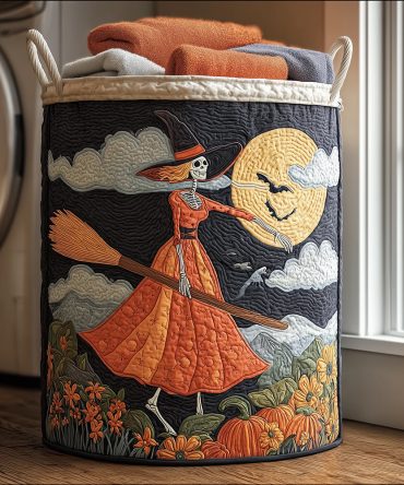 Broomstick Nights Quilted Laundry Hamper - Themed Foldable Laundry Basket With Reinforced Handles, Durable Quilted Fabric & Compact Storage