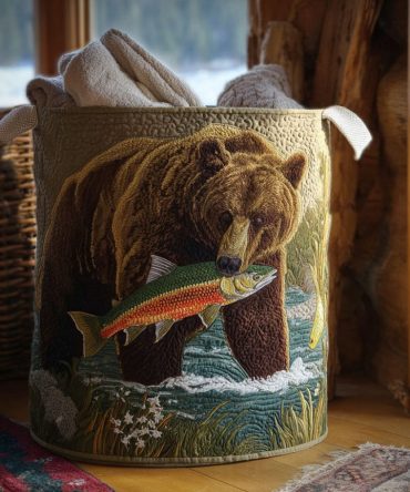 Earth-Tone Brown River Quilted Laundry Hamper — Rustic Fabric Laundry Basket, Collapsible Organizer For Home & Cabin