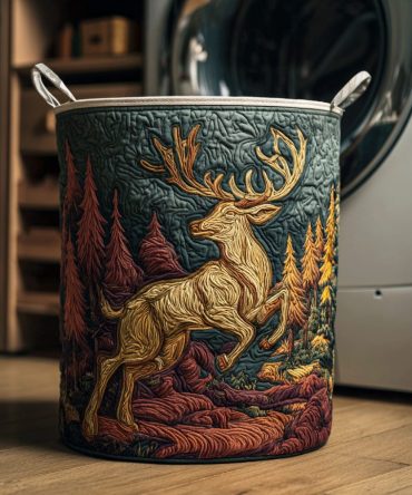 Buck Trail Quilted Laundry Hamper — Trail-Inspired Deer Pattern, Collapsible Fabric Basket For Stylish Storage