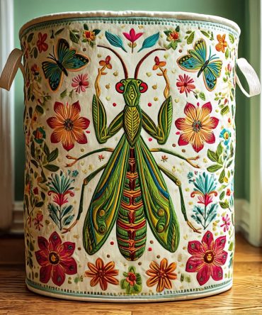 Bug-Print Quilted Laundry Organizer — Collapsible Fabric Hamper With Sturdy Handles For Nursery, Kids & Stylish Home Storage