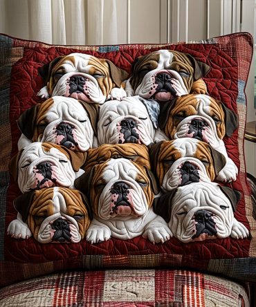 Bulldog Comfort Quilted Pillow Sham — Durable Dog Print Decorative Pillowcase, Soft-Washed Cotton, Cozy Accent For Pet-Lover Bedrooms