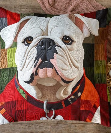Bulldog Chic Quilted Pillow Cover — Playful Bulldog Motif Decorative Throw Pillowcase, Textured Quilting, Soft Durable Cotton-Blend, Great Pet-Lover Gift