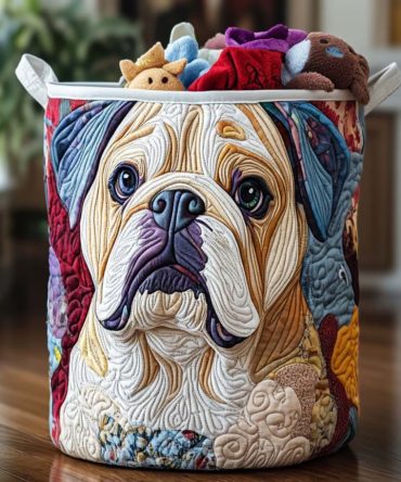 Bulldog Daydream Quilted Laundry Hamper — Playful Pet-Themed Fabric Basket With Handles, Collapsible Storage Bin For Kids & Pet Lovers