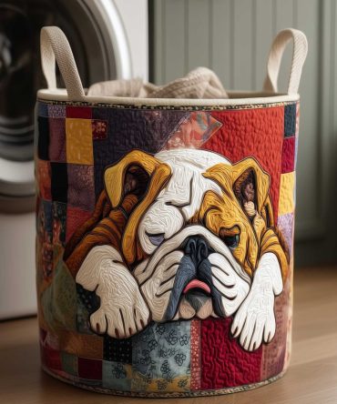 Bulldog Nap Quilted Laundry Hamper — Durable Foldable Fabric Basket With Reinforced Handles, Machine-Washable Bulldog Print For Stylish Storage