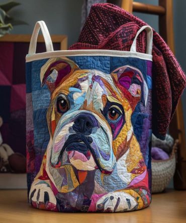 Bulldog Print Quilted Laundry Hamper — Heavy-Duty Foldable Storage Basket With Reinforced Handles For Pets & Family Rooms