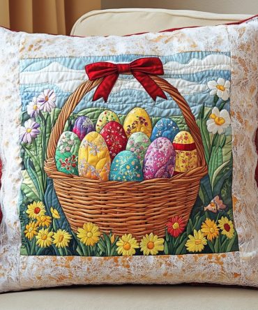 Bunny Cross Bloom Quilted Pillow Cover - Faith-Inspired Floral Bunny Decorative Pillowcase, Easter & Spring Home Accent