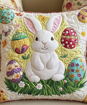 Bunny Fields Quilted Cushion Cover — Floral Bunny Throw Accent For Cozy Living Spaces, Soft Quilted Cotton-Blend, Hidden Zip, Machine Washable