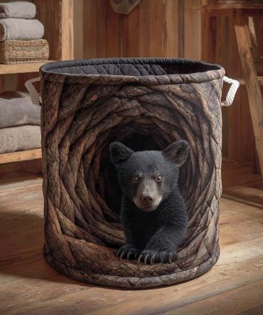 Burrow Nest Quilted Laundry Basket - Earthy Rustic Fabric Hamper For Home Organization , Foldable Laundry Bin, Durable Carry Handles, Cozy Storage Solution