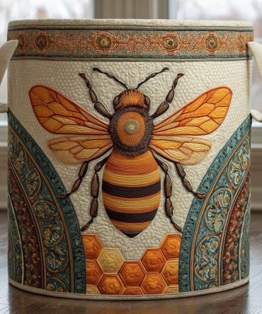 Busy Bee Quilted Fabric Laundry Hamper — Large Foldable Clothes Basket With Handles, Cute Bee Print For Kids & Home Storage
