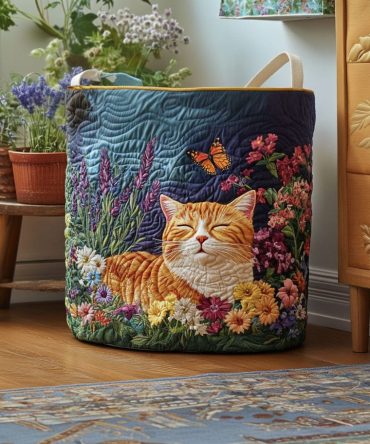 Butterflies At Noon Quilted Laundry Hamper - Vibrant Butterfly Floral Collapsible Basket For Stylish Bedroom & Bathroom Storage