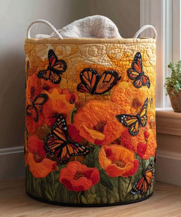 Butterfly Bloom Quilted Laundry Hamper – Whimsical Floral & Butterfly Fabric Basket, Lightweight Foldable Storage For Nursery & Home