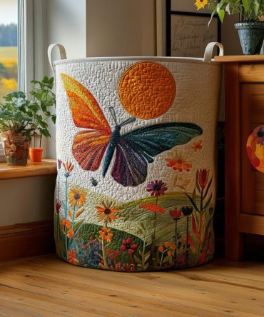 Elegant Quilted Laundry Storage - Butterfly Breeze Design , Foldable Washable Fabric Hamper For Bedroom, Bathroom, Large Capacity