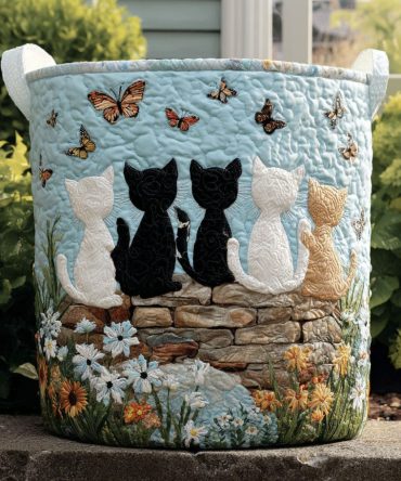 Butterfly Cats Quilted Laundry Hamper — Charming Cat & Butterfly Print Collapsible Organizer For Bright, Stylish Spaces