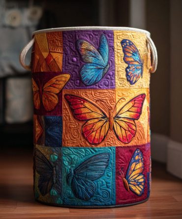 Butterfly Dream Quilted Laundry Basket – Delicate Butterfly Pattern Fabric Hamper, Space-Saving Foldable Storage For Stylish Homes