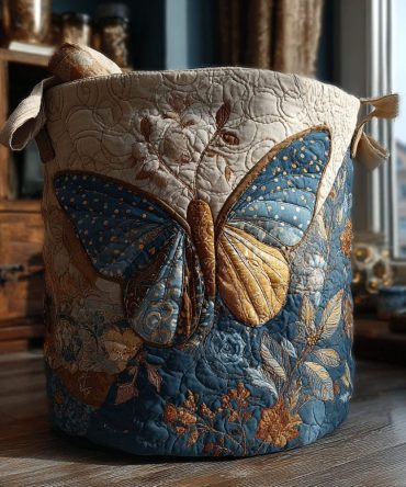 Premium Quilted Linen Hamper - Butterfly Dreams Print , Foldable Washable Laundry Basket For Home, Lightweight & Spacious