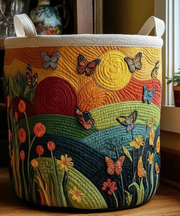 Stylish Quilted Laundry Hamper - Butterfly Garden Pattern , Foldable Washable Linen Basket For Bedroom & Nursery, Durable Design