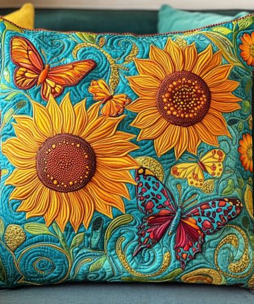 Butterfly Garden Quilted Pillowcase, Colorful Butterfly Print Decorative Throw Pillow Cover For Nursery & Living Room, Soft Cotton