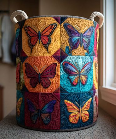 Butterfly Harmony Quilted Laundry Bin – Charming Fabric Hamper With Butterfly Motif, Collapsible Storage For Playrooms & Bedrooms