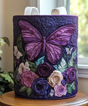 Butterfly Meadow Quilted Storage Hamper – Floral Collapsible Laundry Basket With Handles, Lightweight Decorative Organizer For Home