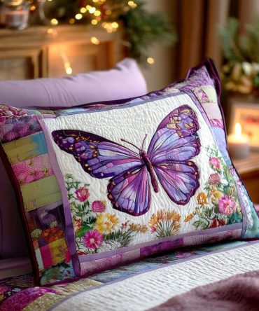 Butterfly Petals Quilted Decorative Pillow Cover – Delicate Floral & Butterfly Accent, Soft Cotton, Machine-Washable