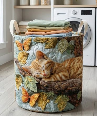 Butterfly Snooze Quilted Laundry Hamper — Large Butterfly Motif Storage Basket, Washable Cotton Quilt, Collapsible & Lightweight Organizer