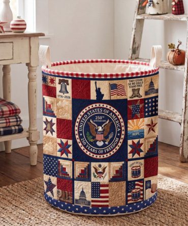 Bygone Bravery Quilted Laundry Hamper - Heritage Military-Inspired Patchwork, Foldable Durable Fabric Basket With Handles For Patriotic Homes