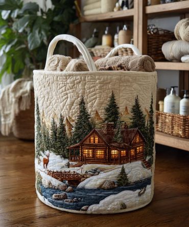 Cabin Glow Quilted Laundry Hamper — Rustic Fold-Flat Fabric Basket With Handles, Perfect For Lodge & Country Home Decor
