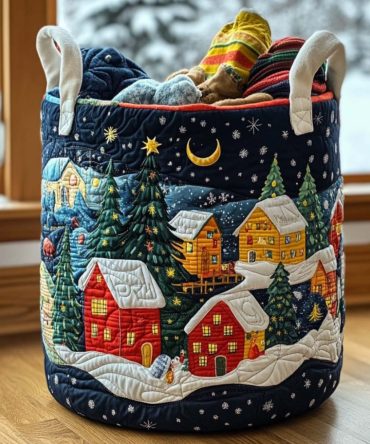 Cabin Night Quilted Laundry Hamper — Rustic Quilted Clothes Basket, Foldable & Heavy-Duty For Cozy Lodge, Bedroom & Bathroom Storage