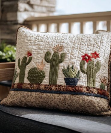 Cactus Cutie Quilted Pillowcase — Playful Cactus Designs, Quilted Texture For Kid’S Rooms, Boho & Southwestern Accent Pillows