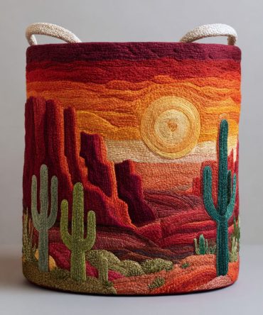 Cactus Bloom Quilted Laundry Hamper - Large Collapsible Fabric Basket With Floral Cactus Print, Sturdy Handles, Easy Storage