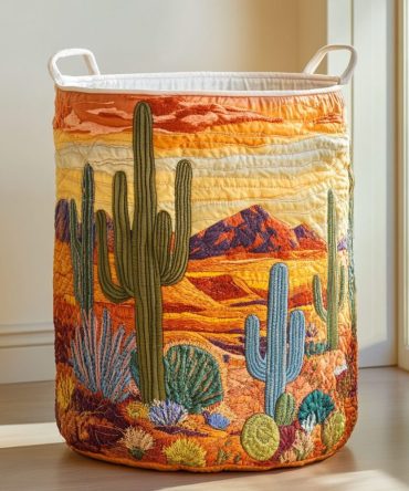 Cactus Bloom Quilted Fabric Hamper – Southwestern Collapsible Laundry Basket, Durable Washable Organizer For Home & Dorm