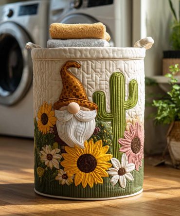 Cactus Buddy Quilted Laundry Hamper - Southwestern Print Fabric Basket With Handles, Lightweight, Foldable & Easy To Clean