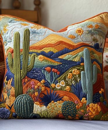 Cactus Country Quilted Pillow Cover — Rustic Cactus Throw Pillowcase, Durable Accent For Farmhouse & Southwestern Decor