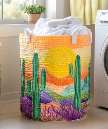 Cactus Dawn Quilted Laundry Hamper — Large Decorative Fabric Basket With Reinforced Handles, Collapsible & Machine-Washable Organizer