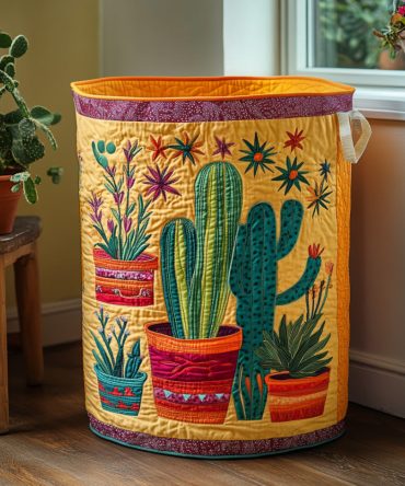 Cactus Fiesta Quilted Laundry Hamper — Southwestern Cactus Print Foldable Laundry Basket With Handles For Bright, Compact Home Storage