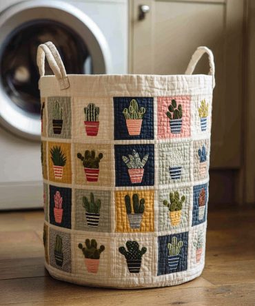 Cactus Flower Quilted Laundry Hamper — Floral Desert Foldable Fabric Basket With Handles, Machine-Washable Cactus Bloom Print For Stylish Rooms