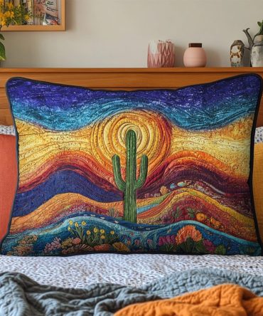 Cactus Garden Quilted Pillowcase — Hand-Drawn Succulent Decorative Sham, Textured Cotton-Blend Accent For Boho & Southwestern Rooms