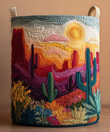Botanical Cactus Garden Quilted Laundry Hamper — Collapsible Large Laundry Basket With Handles, Decorative Plant Motif Organizer For Rooms