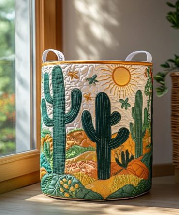 Cactus Glow Quilted Laundry Hamper — Glow Accent Collapsible Basket With Padded Grip Handles & Sturdy Construction