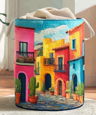 Cactus Harmony Home Quilted Laundry Hamper – Green Succulent Print Fabric Basket, Foldable Durable Hamper With Carry Handles