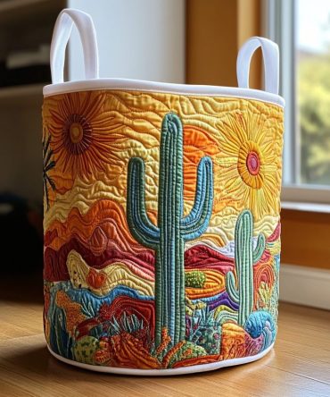 Southwest Cactus Quilted Laundry Hamper - Desert-Inspired Foldable Fabric Basket With Handles For Rustic Decor