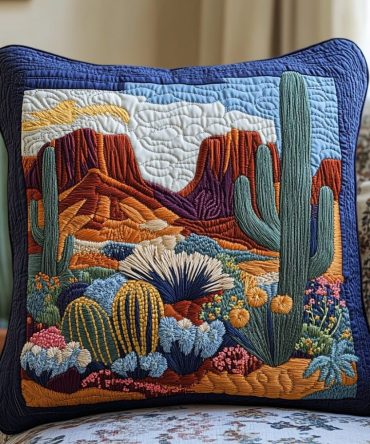 Cactus Painting Quilted Pillow Cover — Artistic Cactus Print Throw Pillowcase, Textured Accent For Contemporary & Boho Spaces